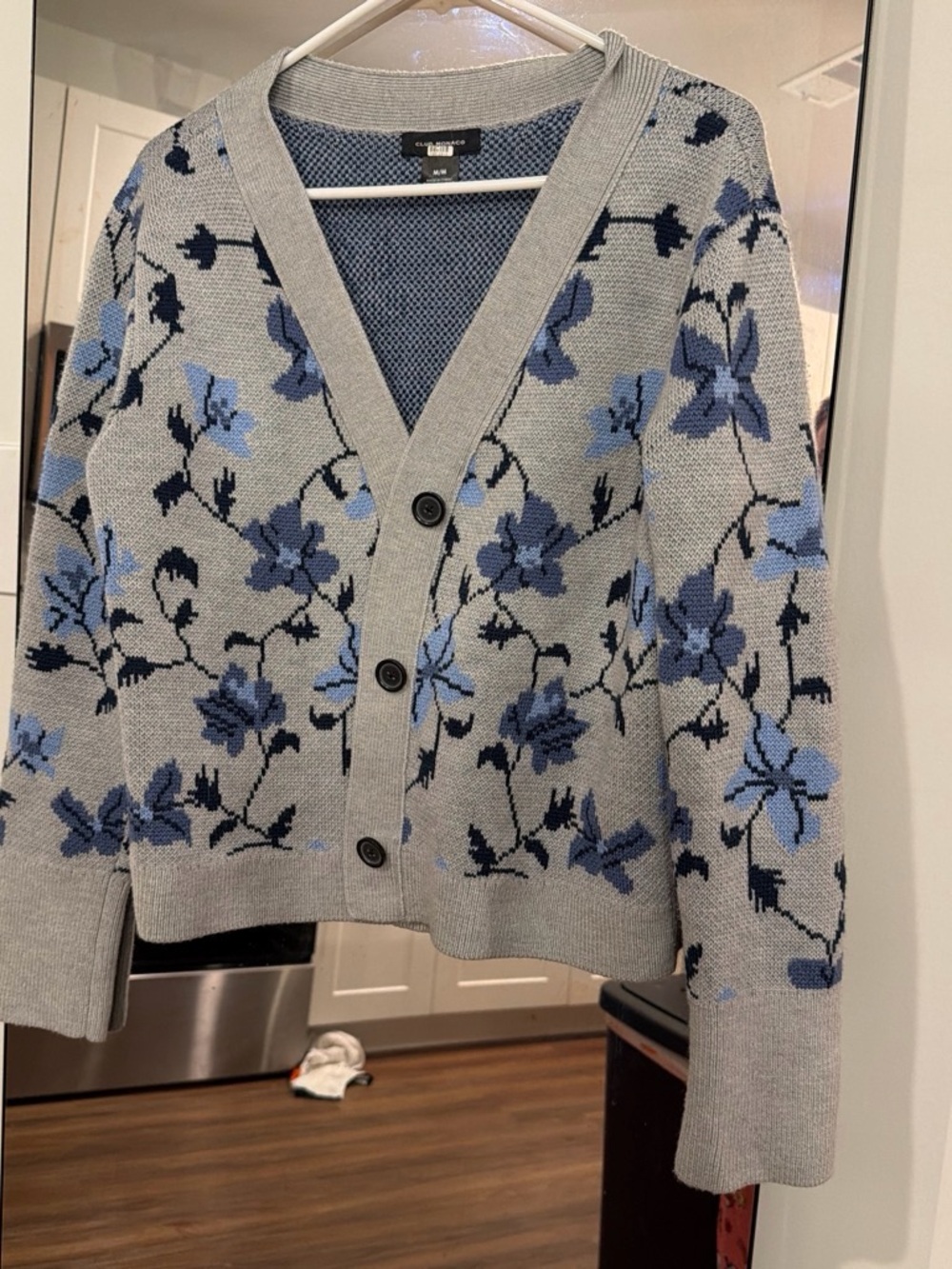 Club Monaco Floral Knit Cardigan Sweater Medium Boxy Fit